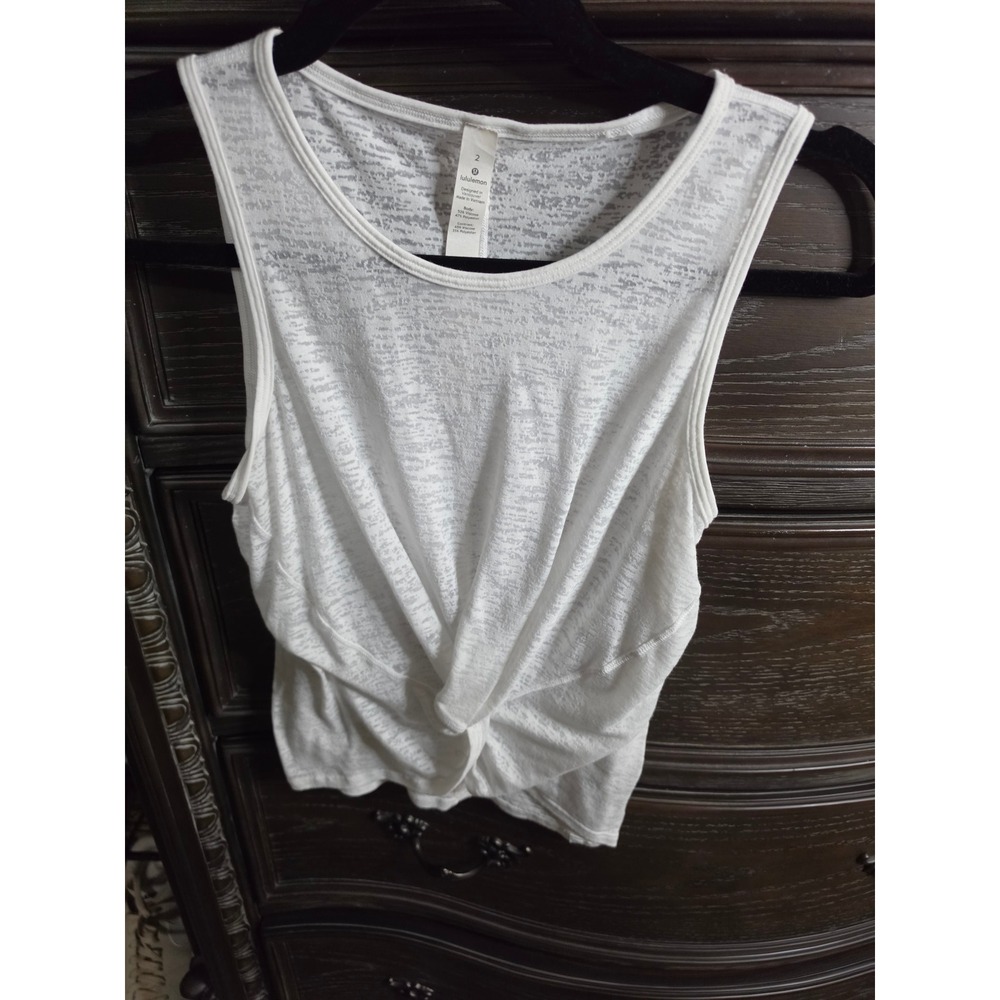 Lululemon White Burnout Front Twist Tank Top Sleeveless Yoga Gym Shirt Size 2